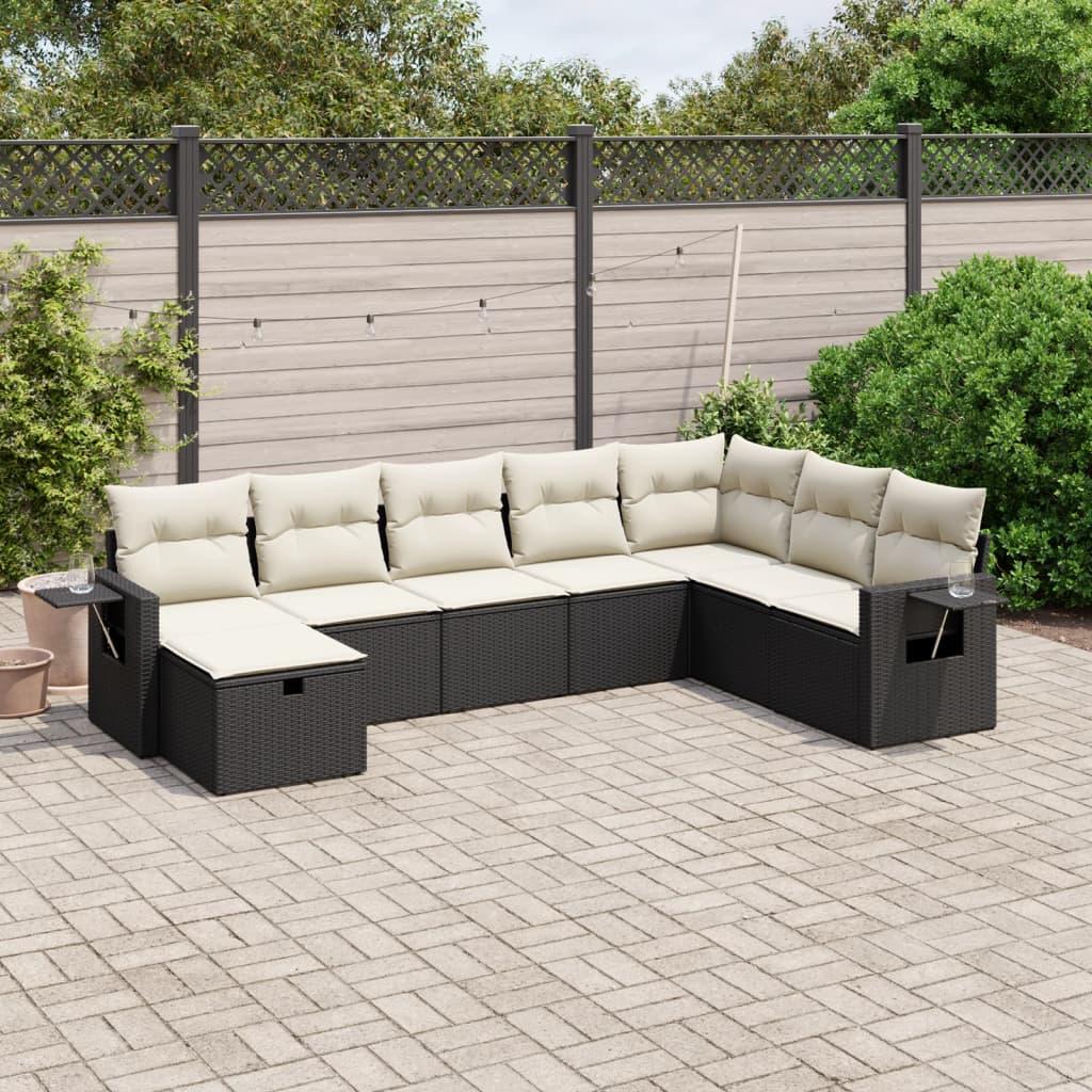 8 Piece Garden Sofa Set with Cushions Black Poly Rattan