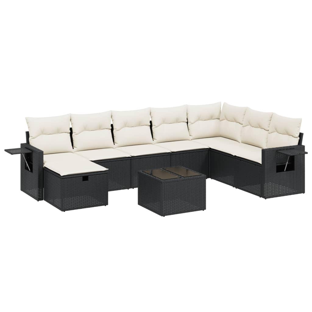 9 Piece Garden Sofa Set with Cushions Black Poly Rattan