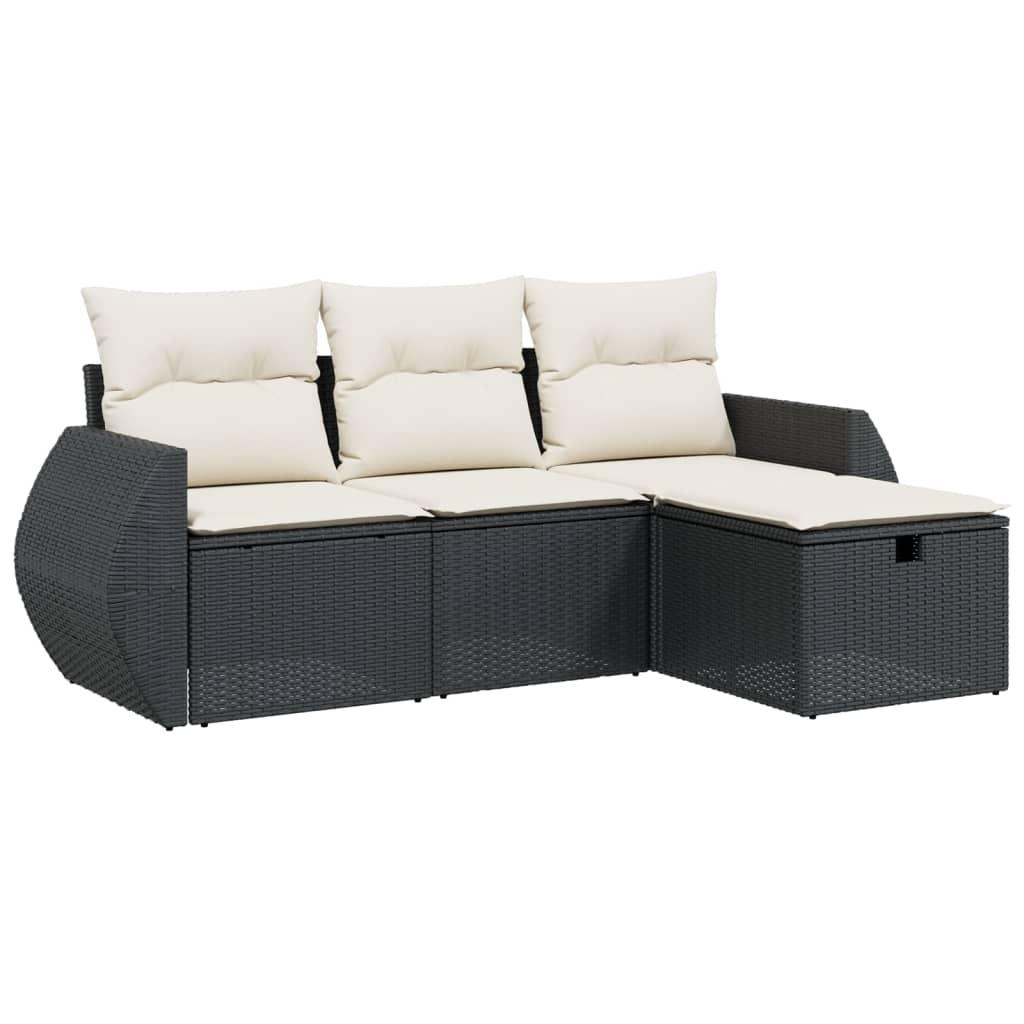4 Piece Garden Sofa Set with Cushions Black Poly Rattan