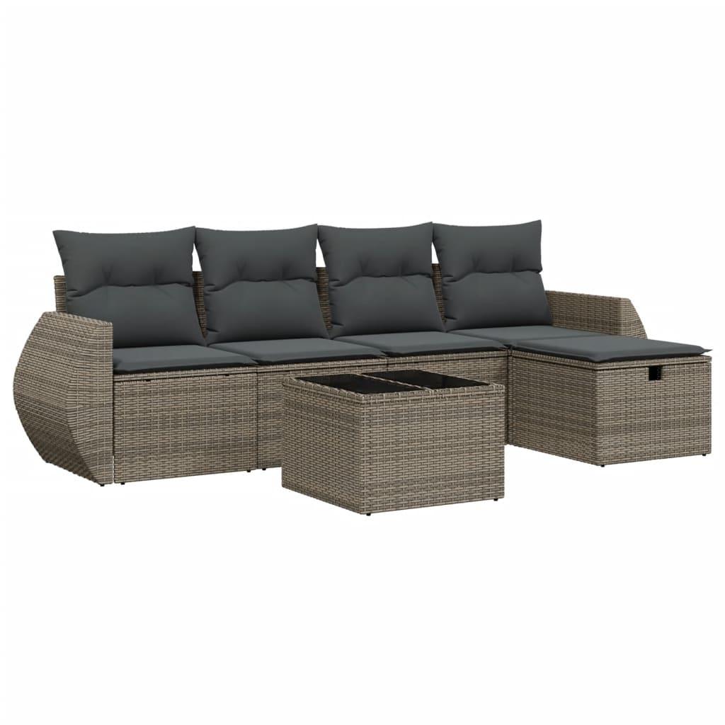 6 Piece Garden Sofa Set with Cushions Grey Poly Rattan