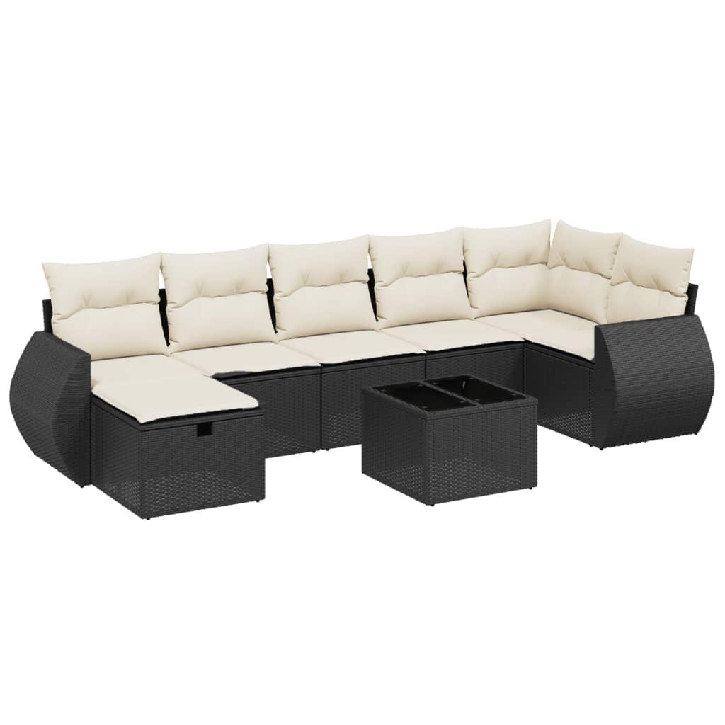 8 Piece Garden Sofa Set with Cushions Black Poly Rattan