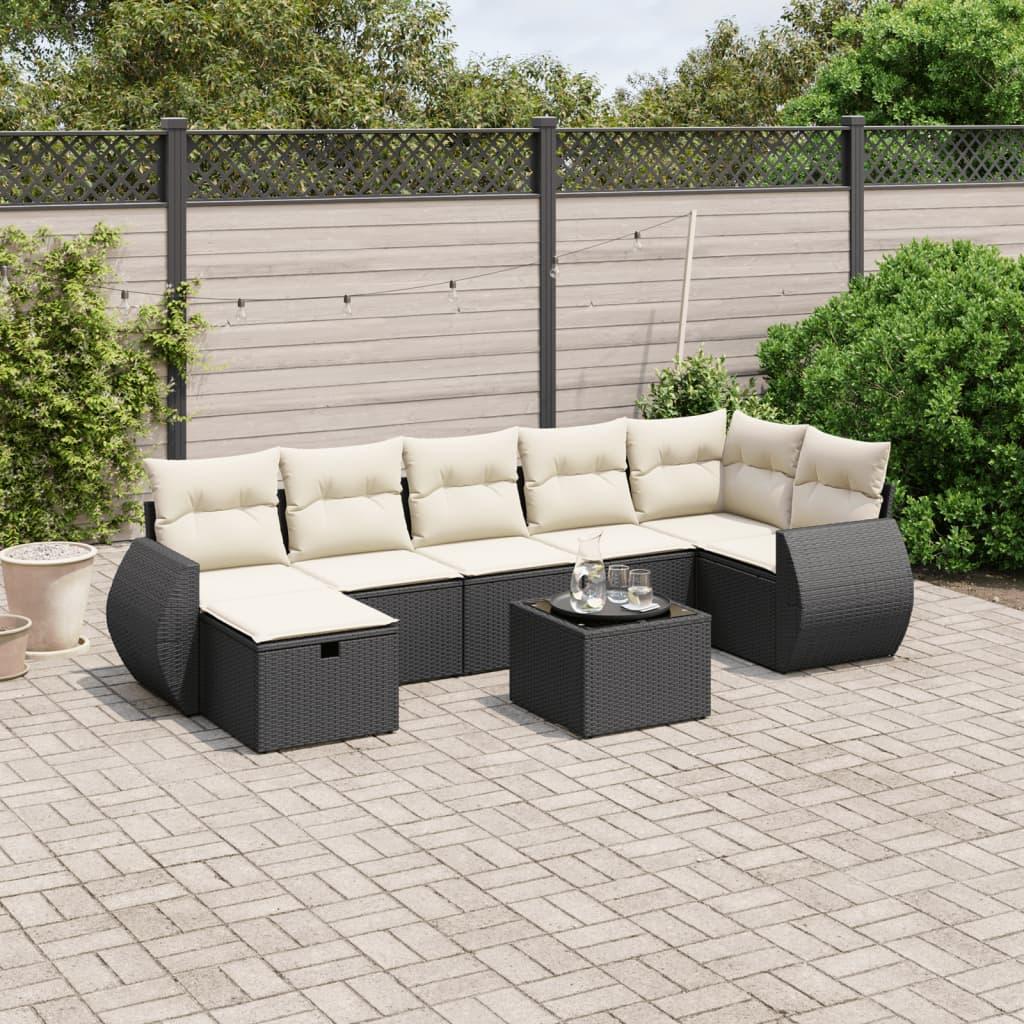 8 Piece Garden Sofa Set with Cushions Black Poly Rattan