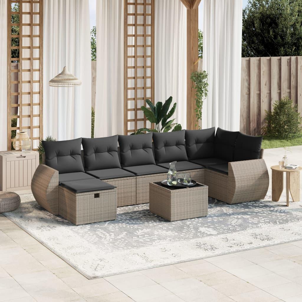 8 Piece Garden Sofa Set with Cushions Grey Poly Rattan