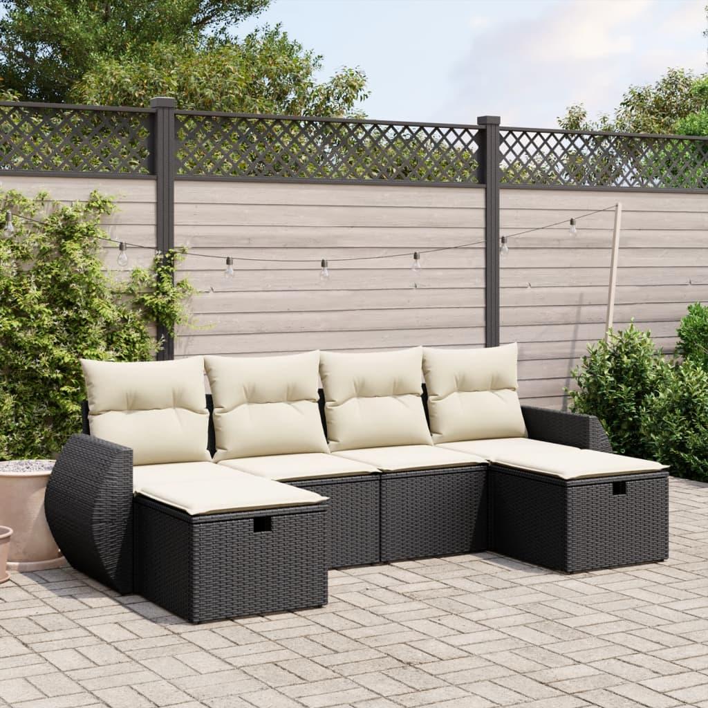 6 Piece Garden Sofa Set with Cushions Black Poly Rattan