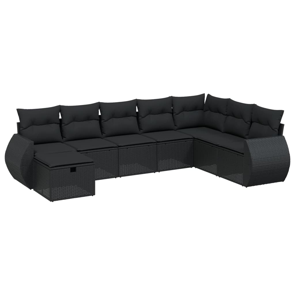 8 Piece Garden Sofa Set with Cushions Black Poly Rattan