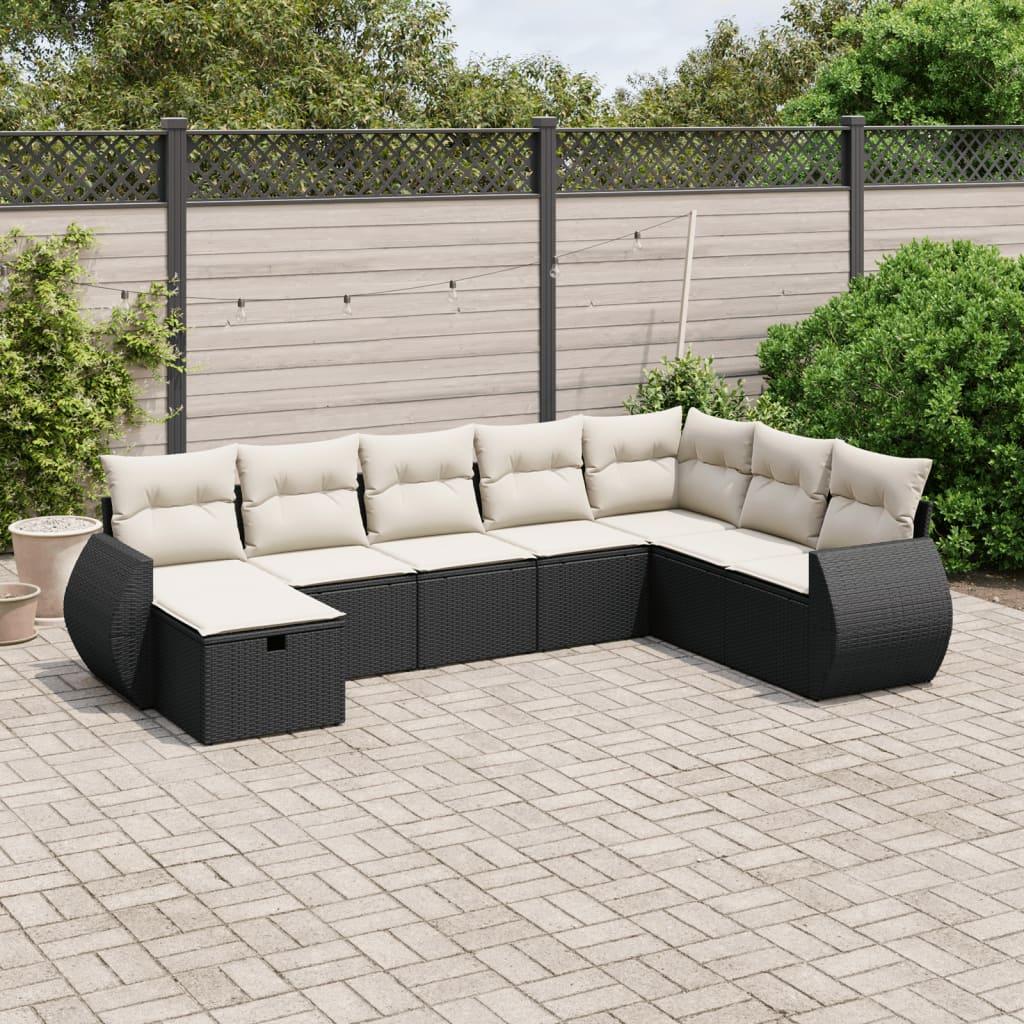 8 Piece Garden Sofa Set with Cushions Black Poly Rattan