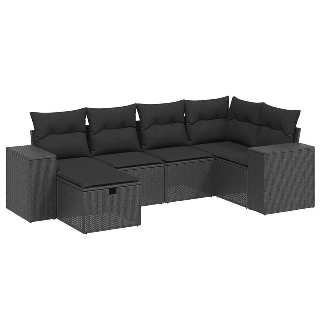 6 Piece Garden Sofa Set with Cushions Black Poly Rattan