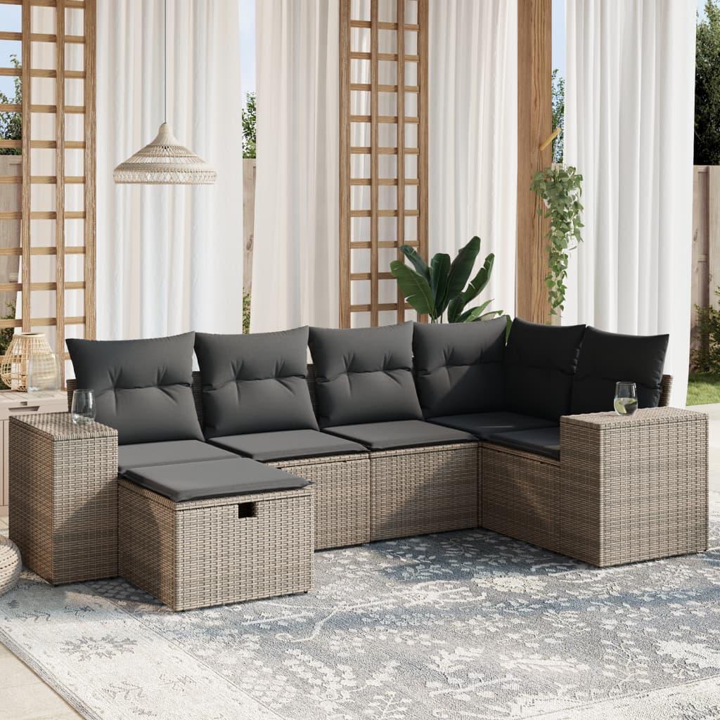 6 Piece Garden Sofa Set with Cushions Grey Poly Rattan