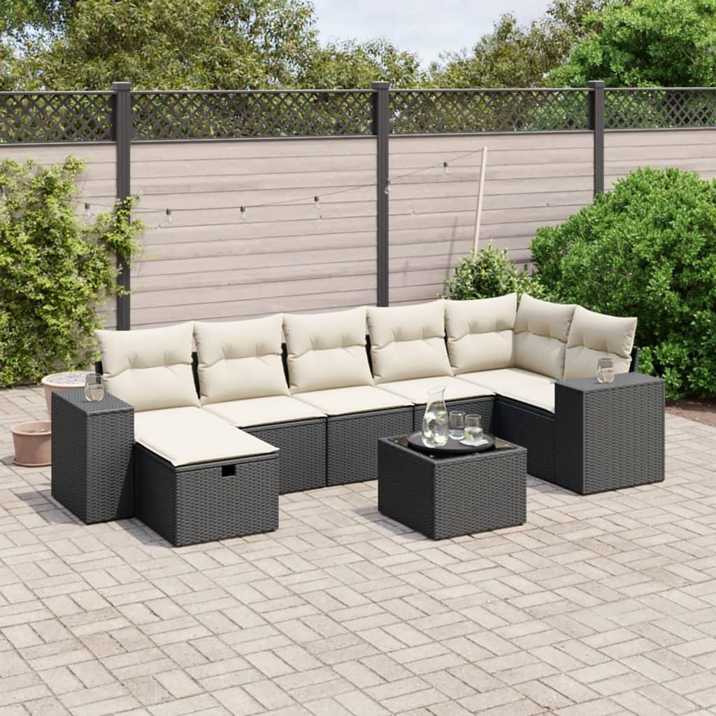 8 Piece Garden Sofa Set with Cushions Black Poly Rattan