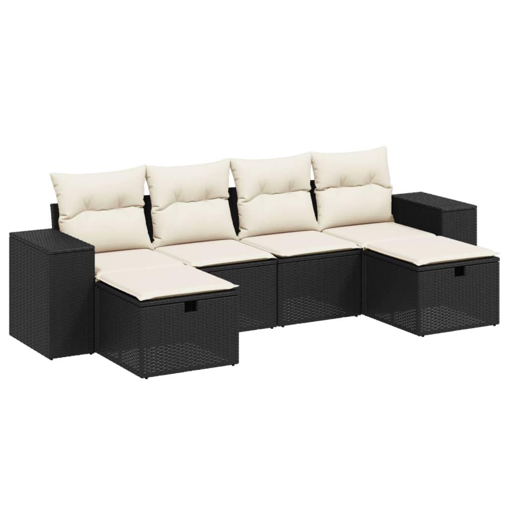 6 Piece Garden Sofa Set with Cushions Black Poly Rattan