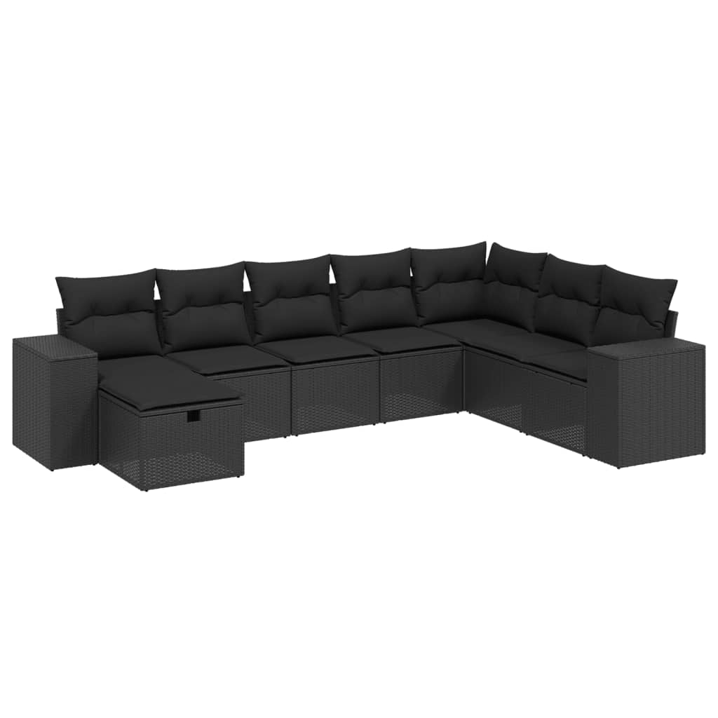 8 Piece Garden Sofa Set with Cushions Black Poly Rattan