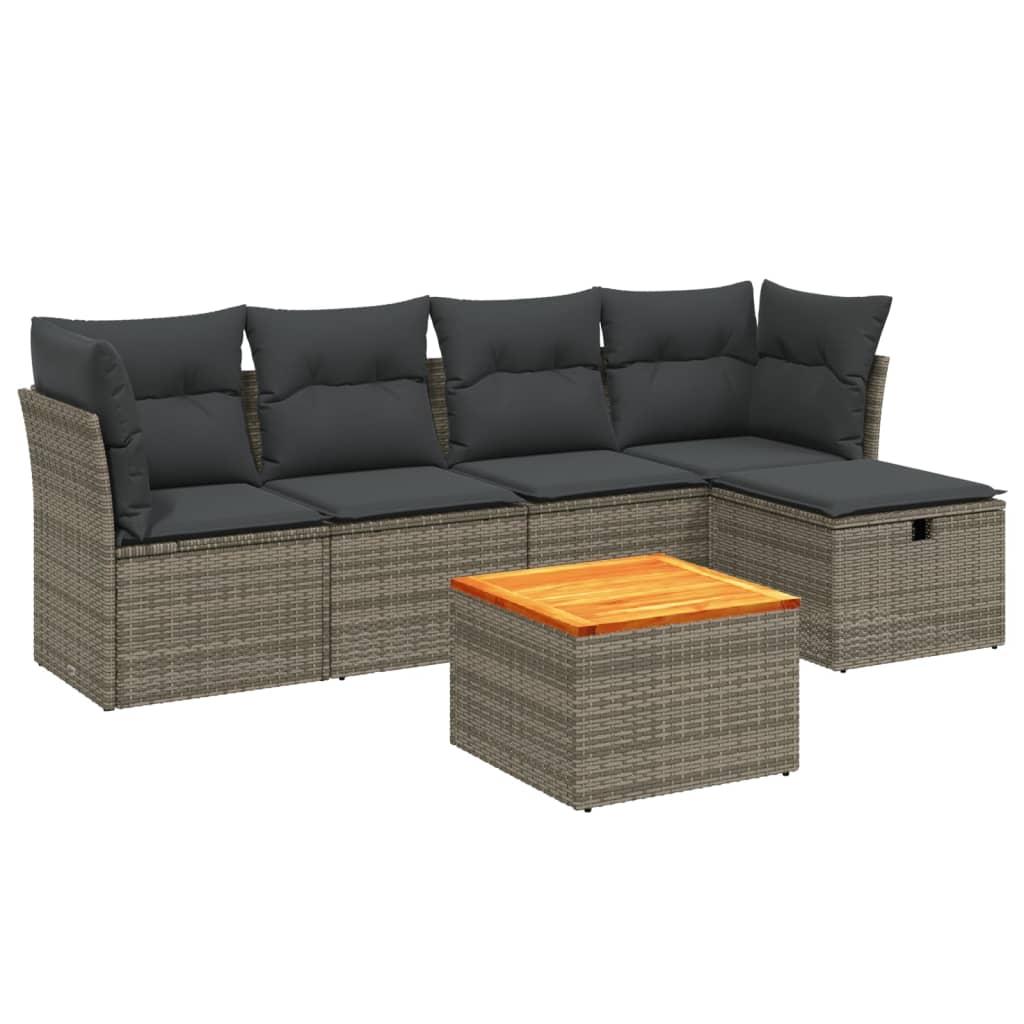 6 Piece Garden Sofa Set with Cushions Grey Poly Rattan