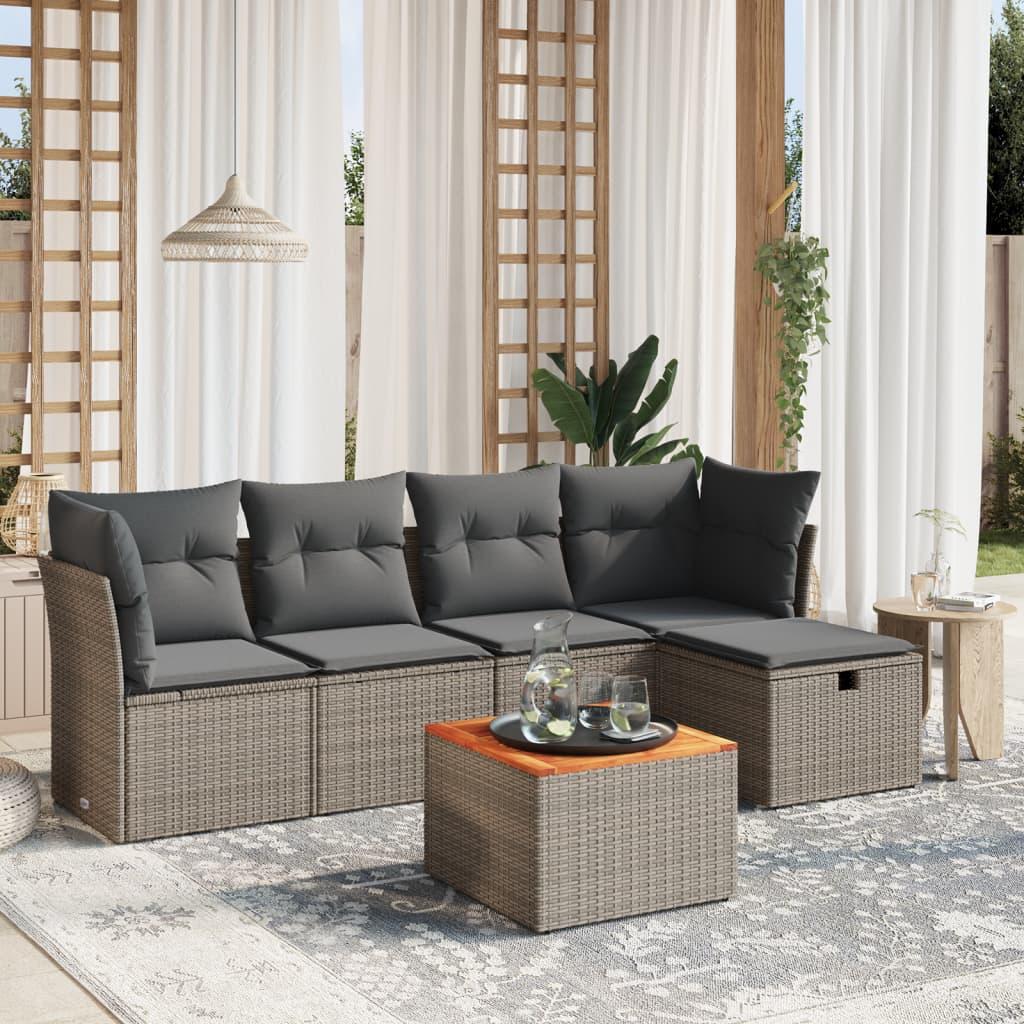 6 Piece Garden Sofa Set with Cushions Grey Poly Rattan