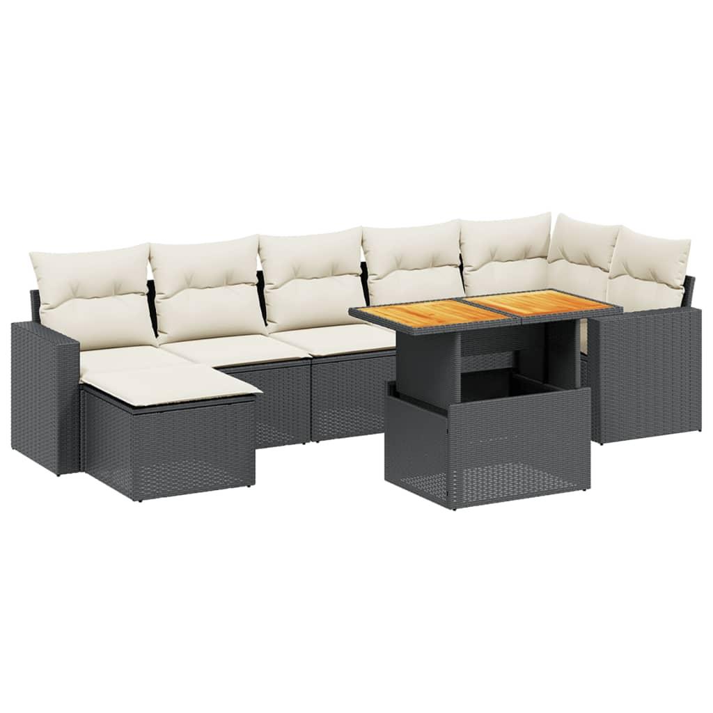 8 Piece Garden Sofa Set with Cushions Black Poly Rattan