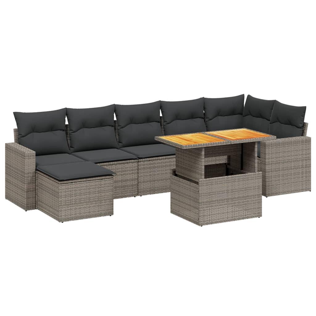 8 Piece Garden Sofa Set with Cushions Grey Poly Rattan