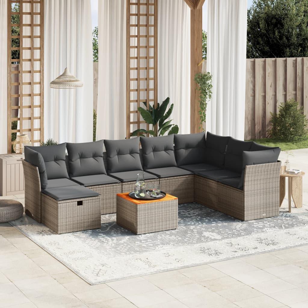 9 Piece Garden Sofa Set with Cushions Grey Poly Rattan
