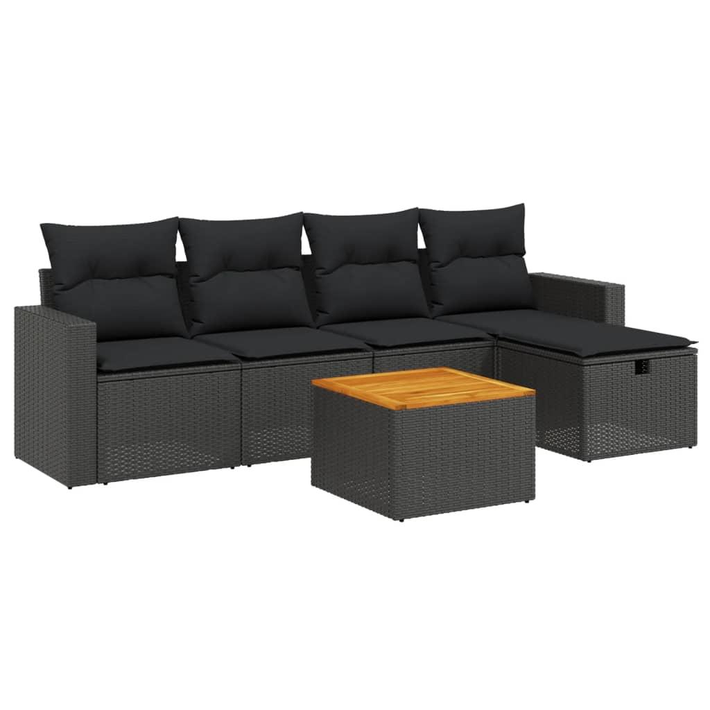 6 Piece Garden Sofa Set with Cushions Black Poly Rattan