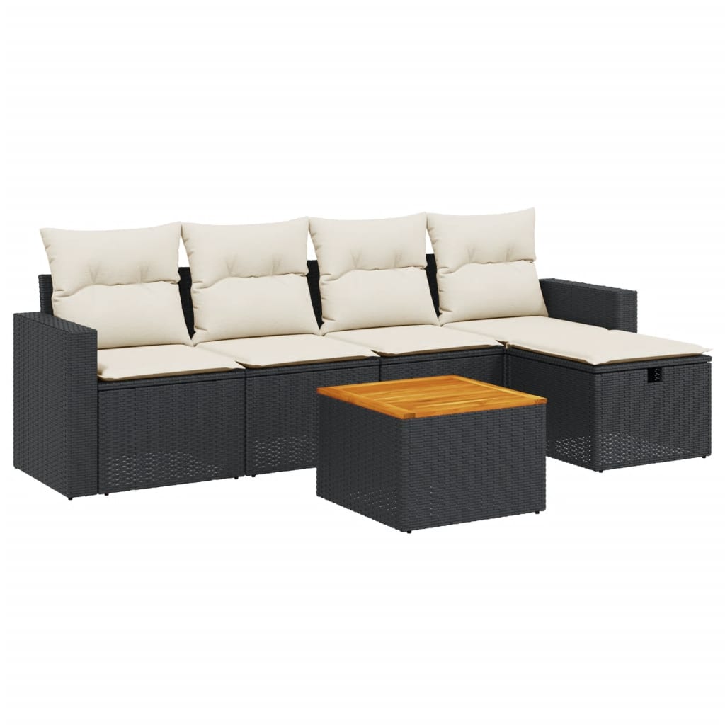 6 Piece Garden Sofa Set with Cushions Black Poly Rattan