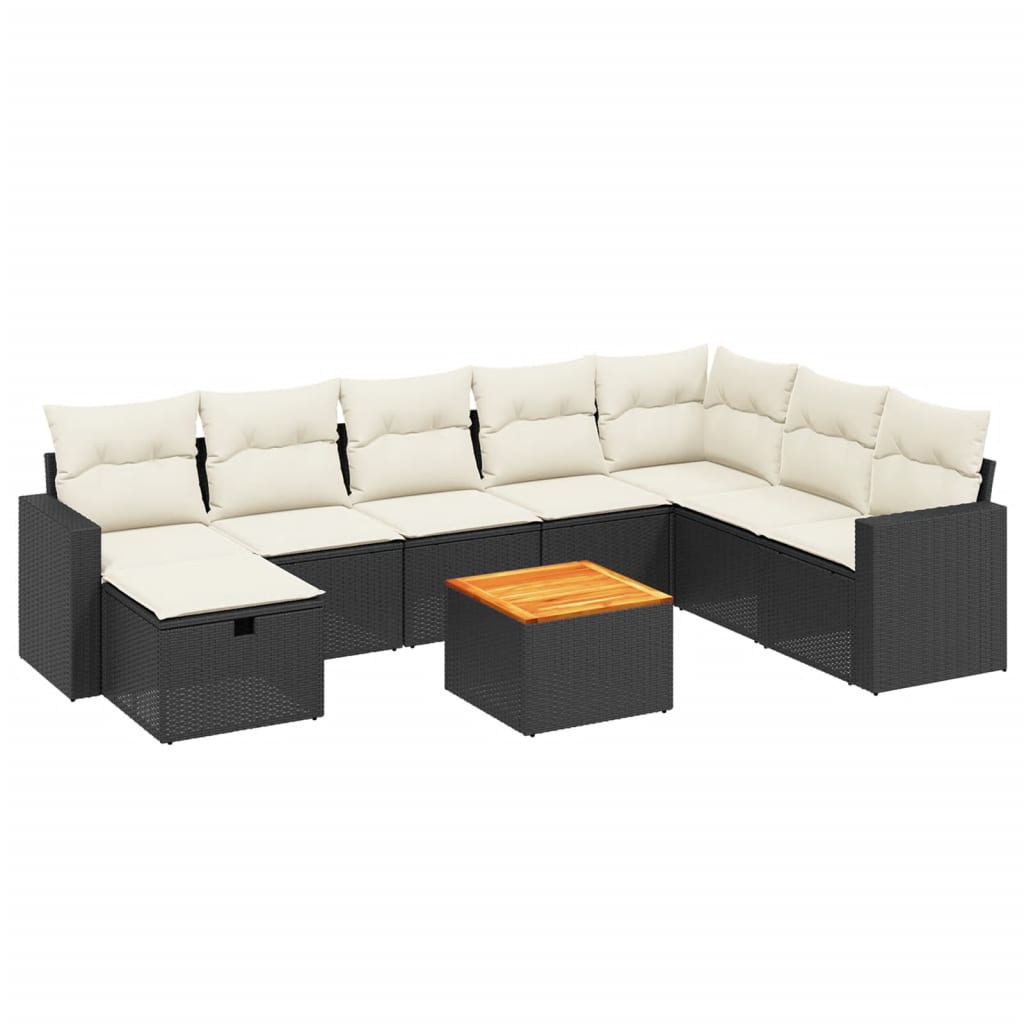 9 Piece Garden Sofa Set with Cushions Black Poly Rattan