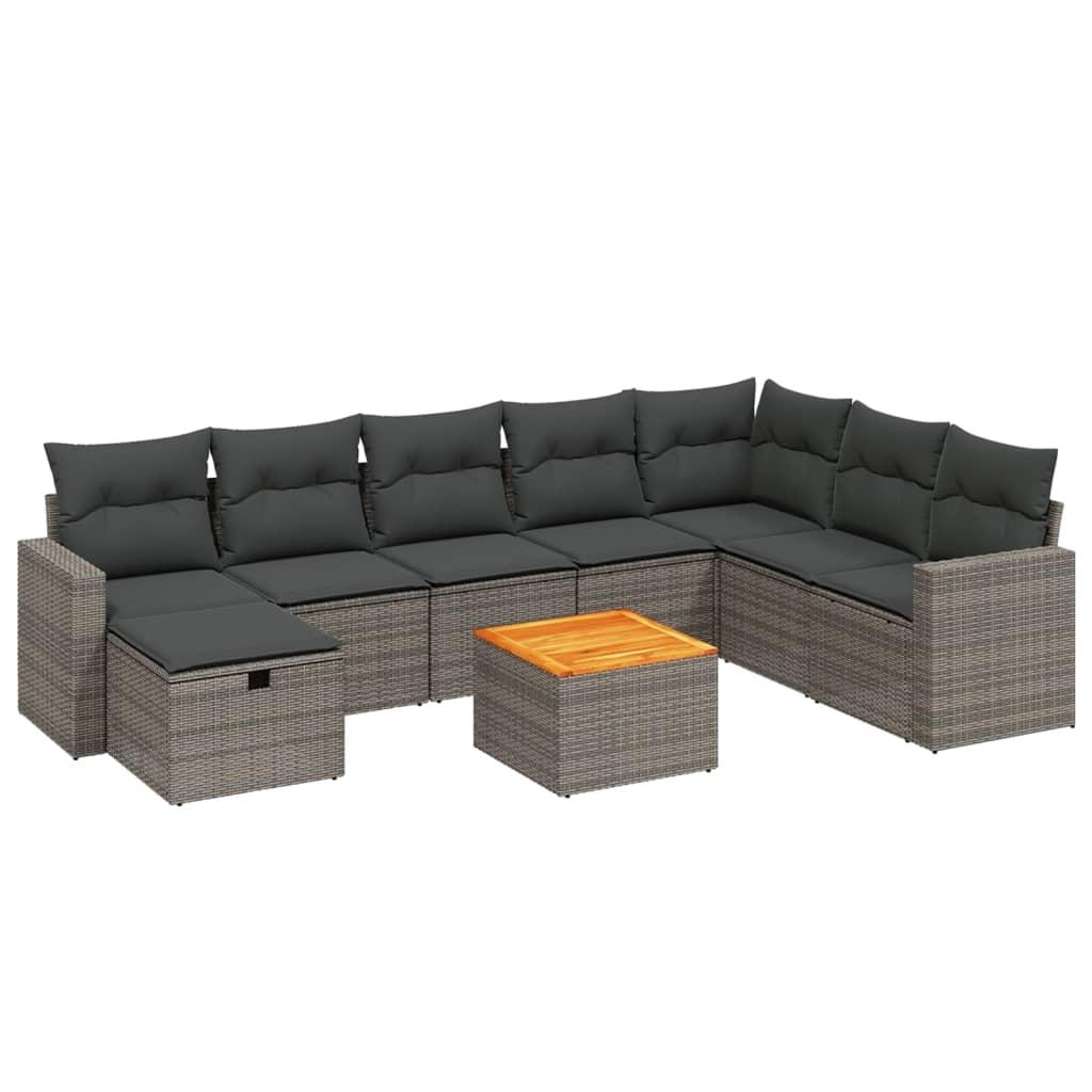 9 Piece Garden Sofa Set with Cushions Grey Poly Rattan