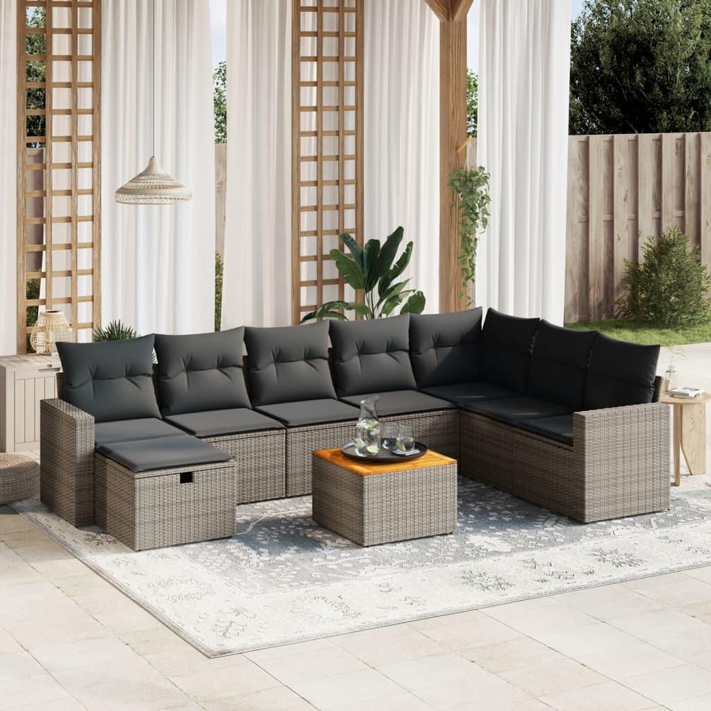 9 Piece Garden Sofa Set with Cushions Grey Poly Rattan