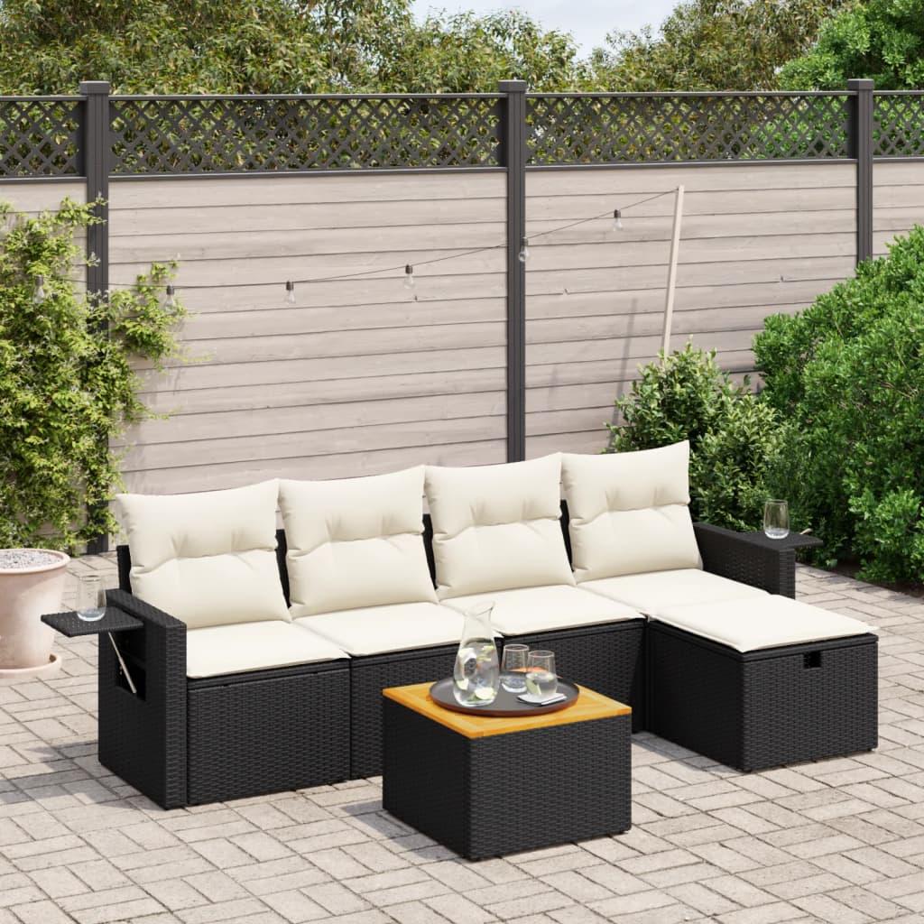 6 Piece Garden Sofa Set with Cushions Black Poly Rattan