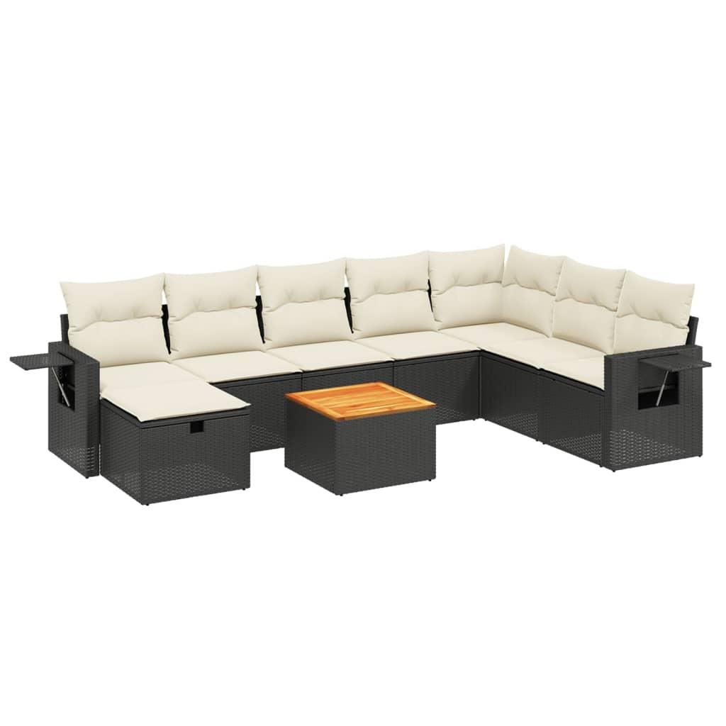9 Piece Garden Sofa Set with Cushions Black Poly Rattan