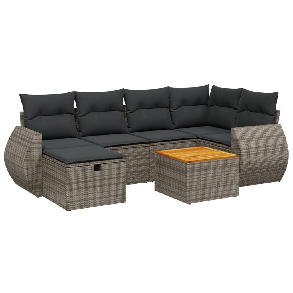 7 Piece Garden Sofa Set with Cushions Grey Poly Rattan