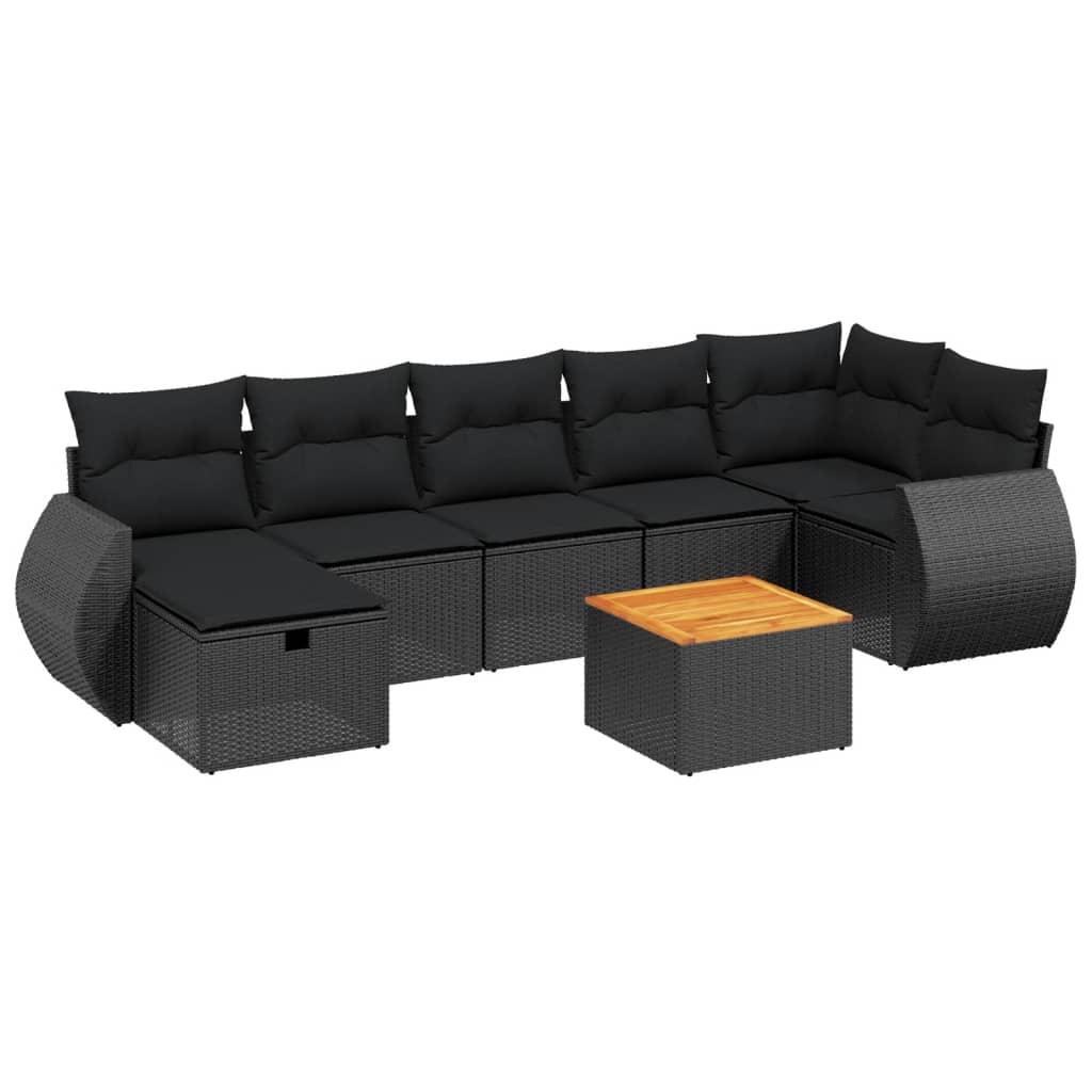 8 Piece Garden Sofa Set with Cushions Black Poly Rattan