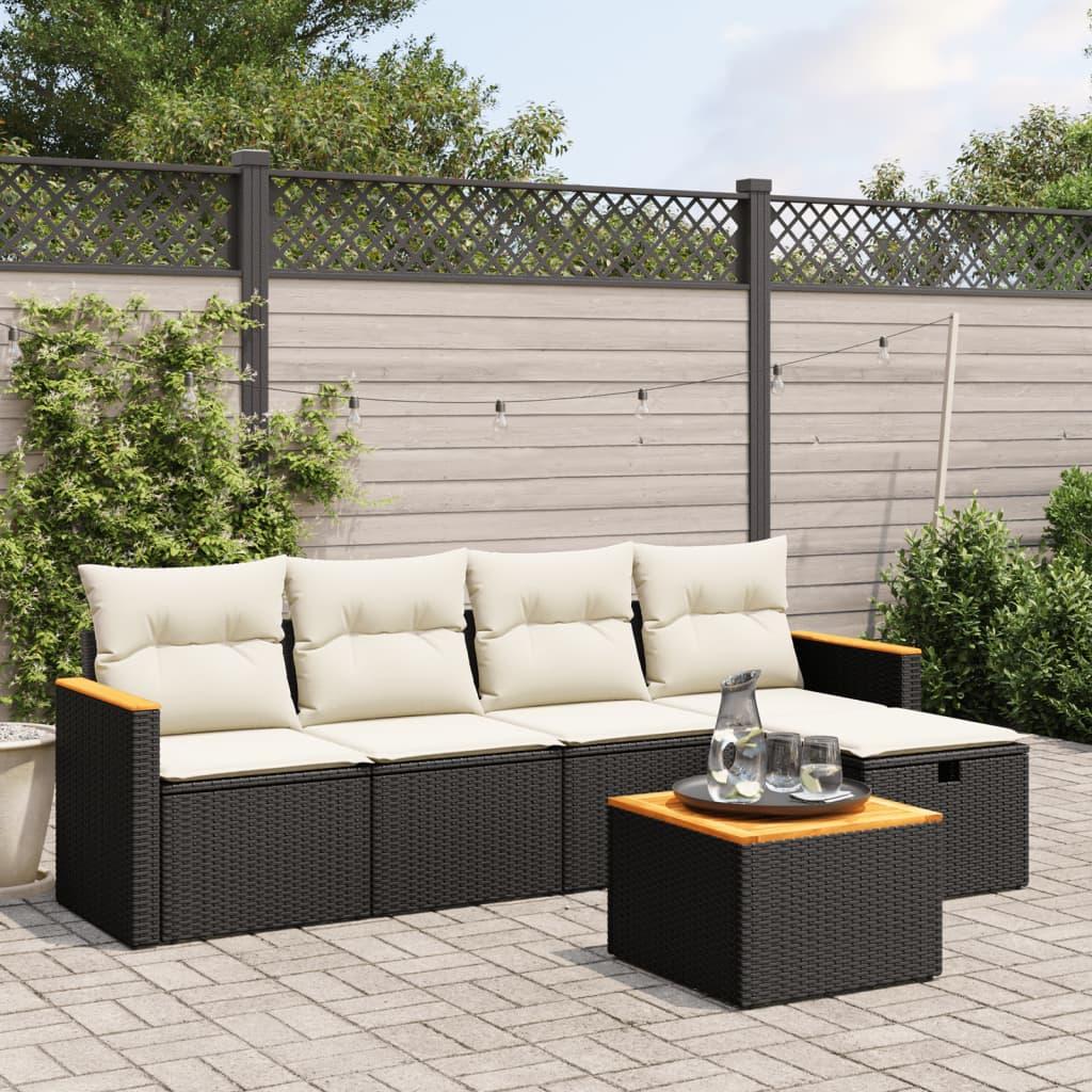 6 Piece Garden Sofa Set with Cushions Black Poly Rattan