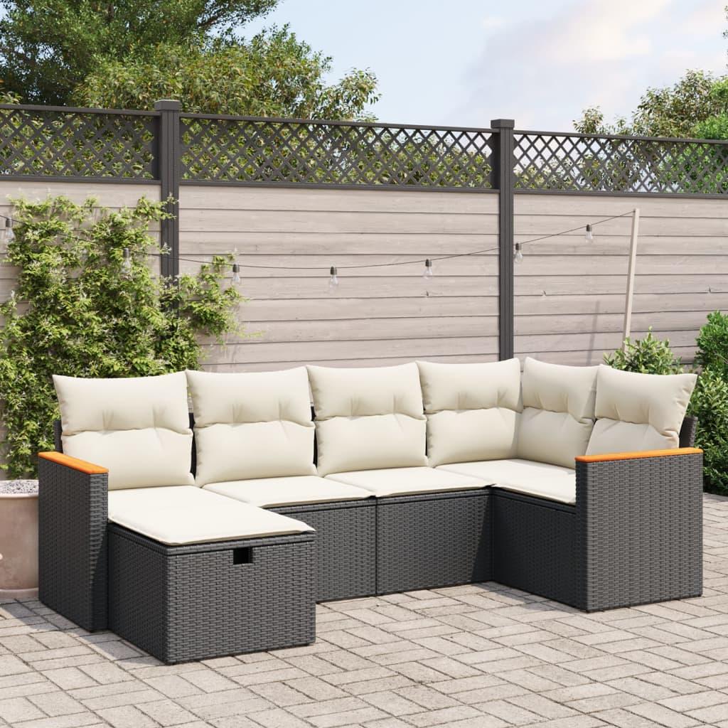 6 Piece Garden Sofa Set with Cushions Black Poly Rattan