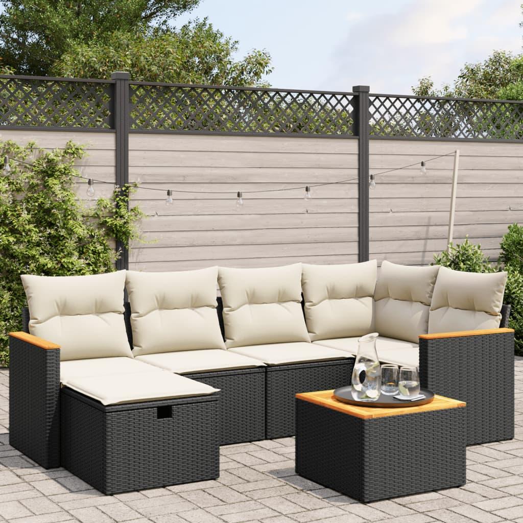 7 Piece Garden Sofa Set with Cushions Black Poly Rattan