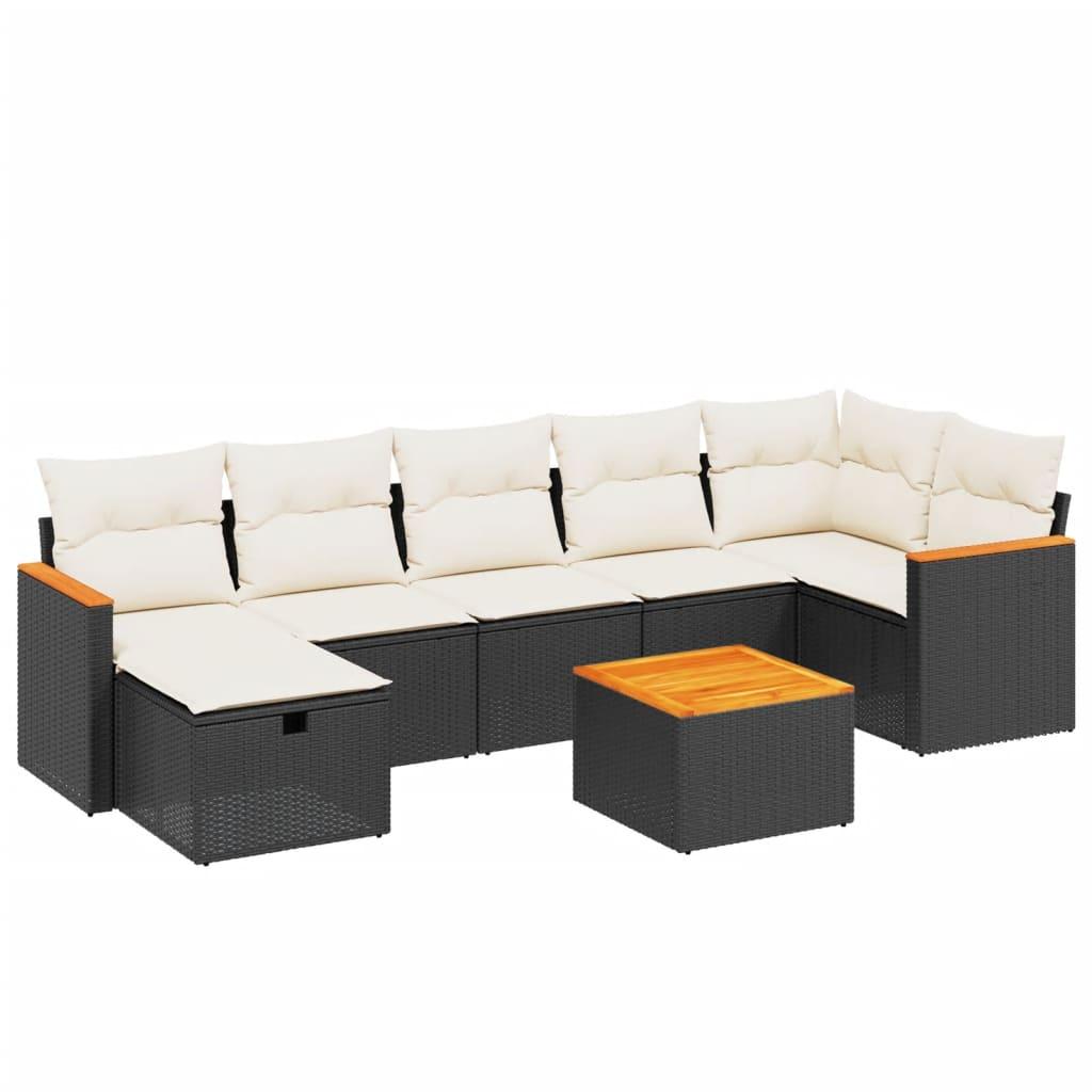 8 Piece Garden Sofa Set with Cushions Black Poly Rattan