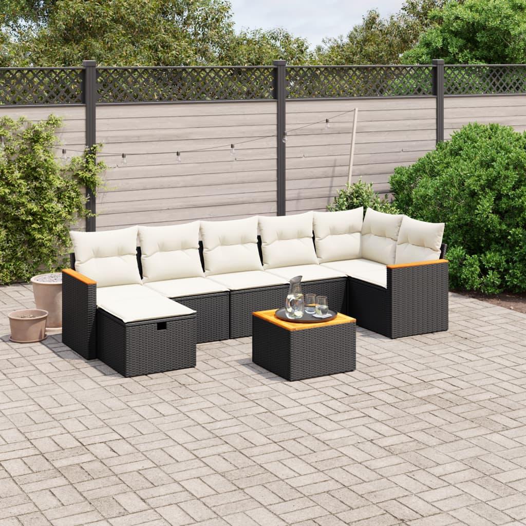 8 Piece Garden Sofa Set with Cushions Black Poly Rattan
