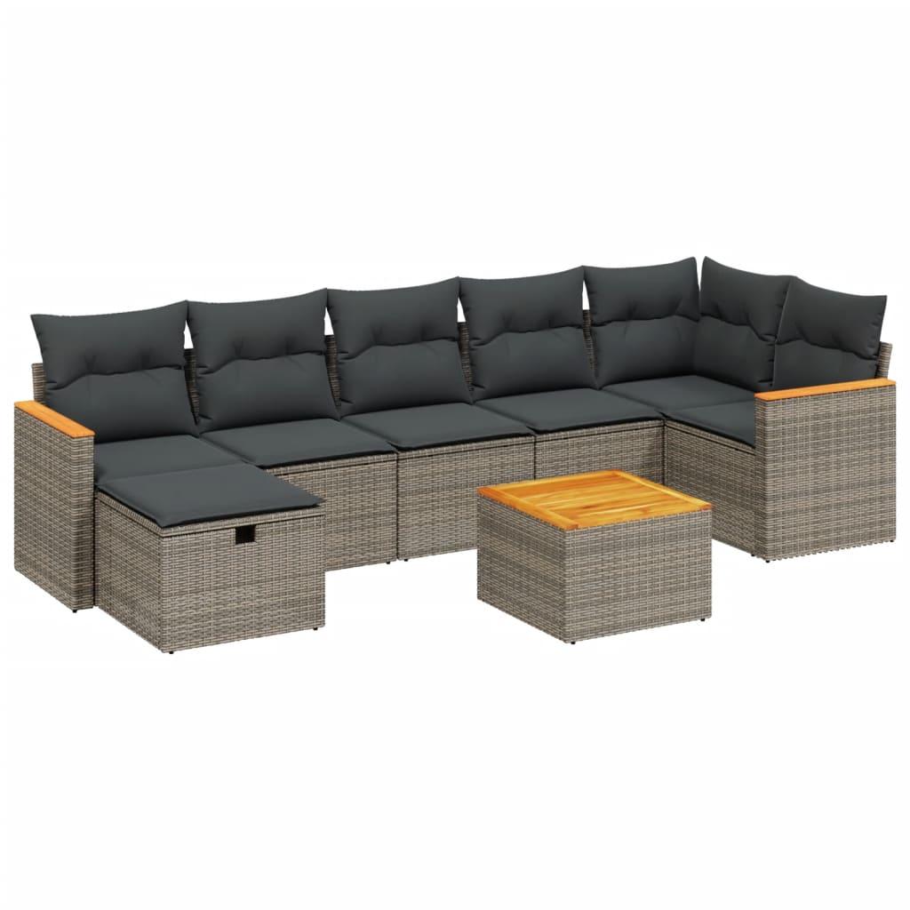 8 Piece Garden Sofa Set with Cushions Grey Poly Rattan
