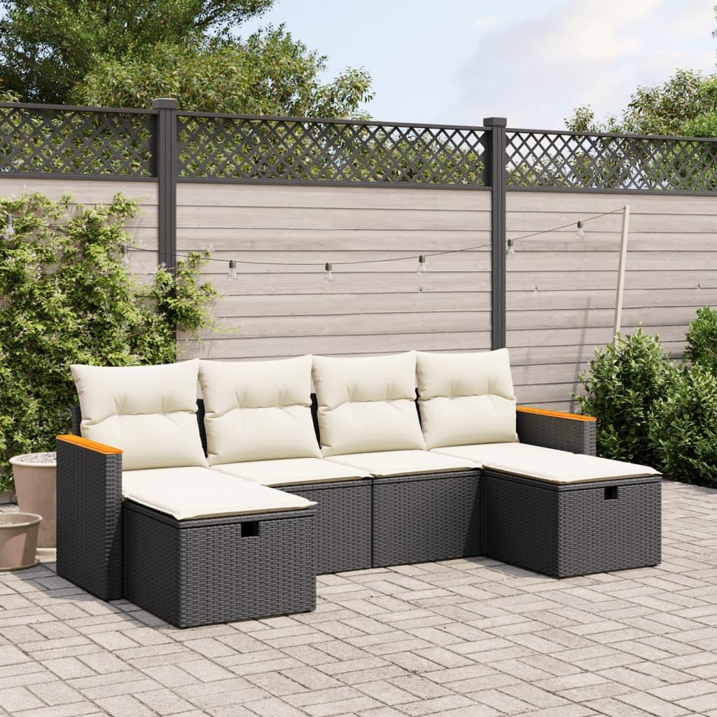 6 Piece Garden Sofa Set with Cushions Black Poly Rattan