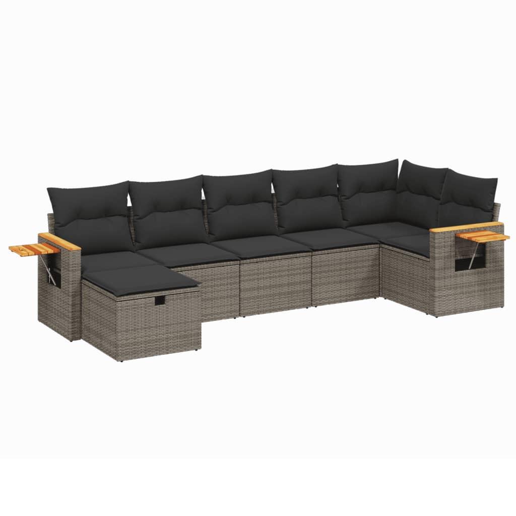 7 Piece Garden Sofa Set with Cushions Grey Poly Rattan