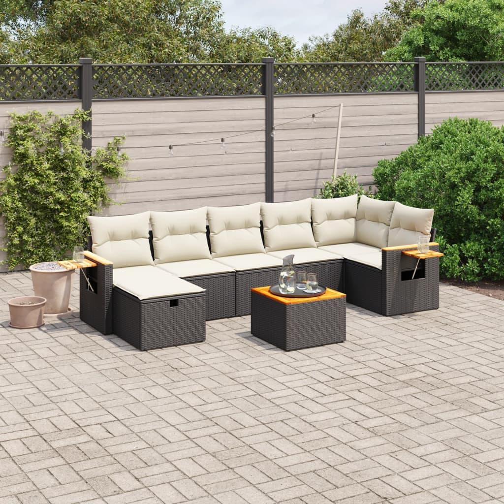 8 Piece Garden Sofa Set with Cushions Black Poly Rattan