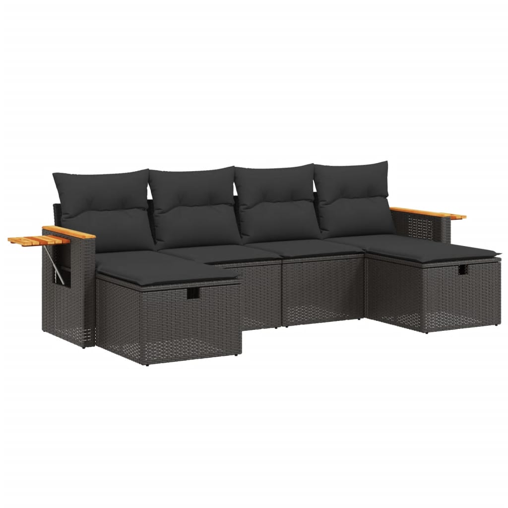 6 Piece Garden Sofa Set with Cushions Black Poly Rattan