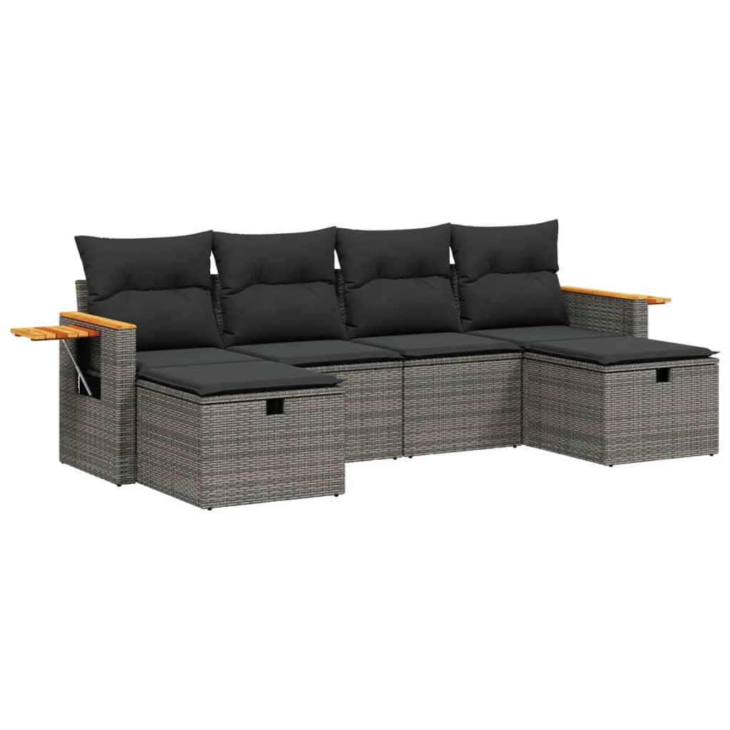 6 Piece Garden Sofa Set with Cushions Grey Poly Rattan