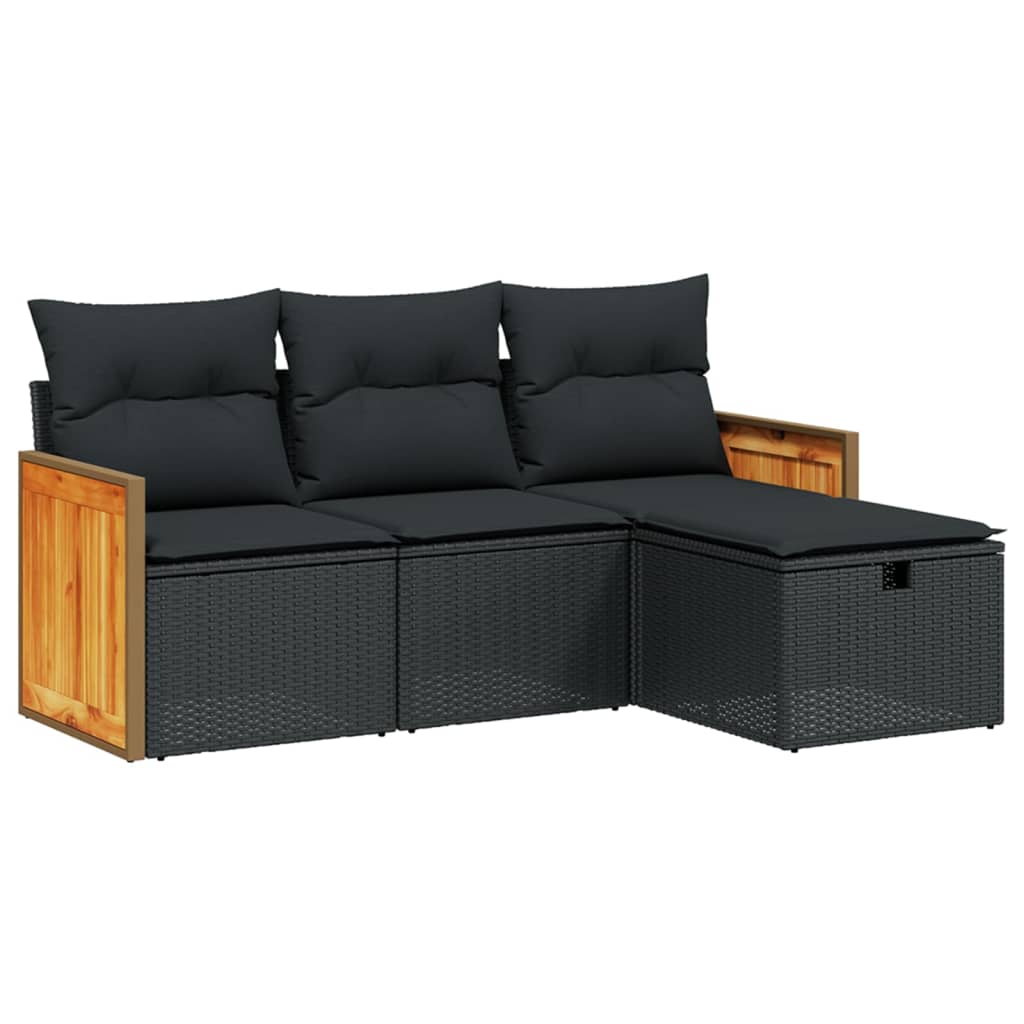 4 Piece Garden Sofa Set with Cushions Black Poly Rattan