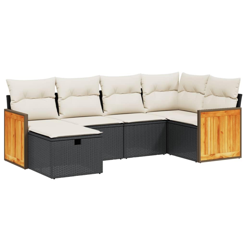 6 Piece Garden Sofa Set with Cushions Black Poly Rattan