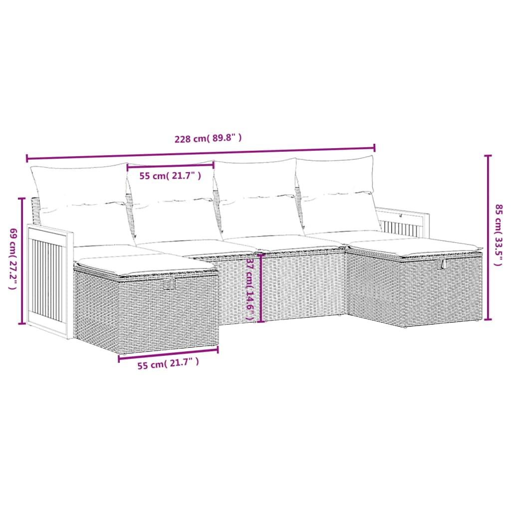 6 Piece Garden Sofa Set with Cushions Grey Poly Rattan