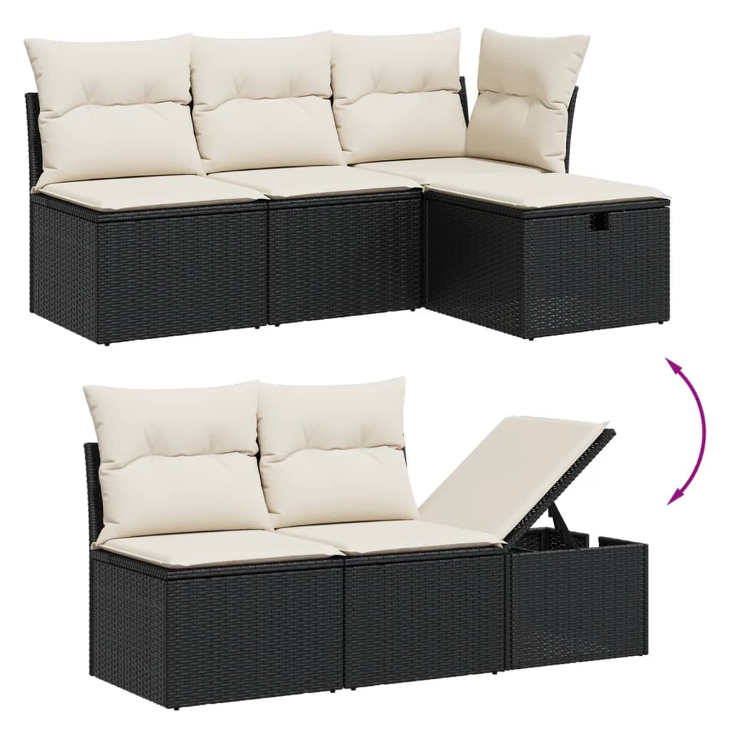 10 Piece Garden Sofa Set with Cushions Black Poly Rattan