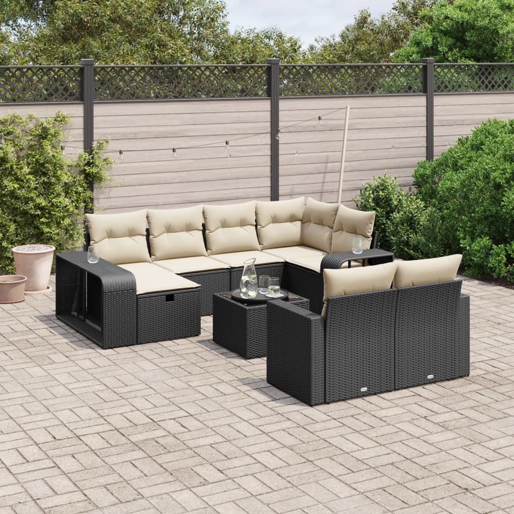 11 Piece Garden Sofa Set with Cushions Black Poly Rattan