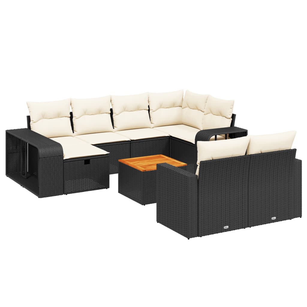 11 Piece Garden Sofa Set with Cushions Black Poly Rattan