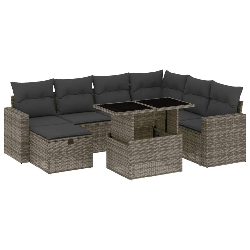 8 Piece Garden Sofa Set with Cushions Grey Poly Rattan