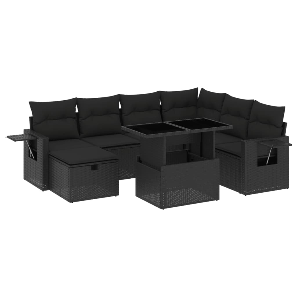 8 Piece Garden Sofa Set with Cushions Black Poly Rattan