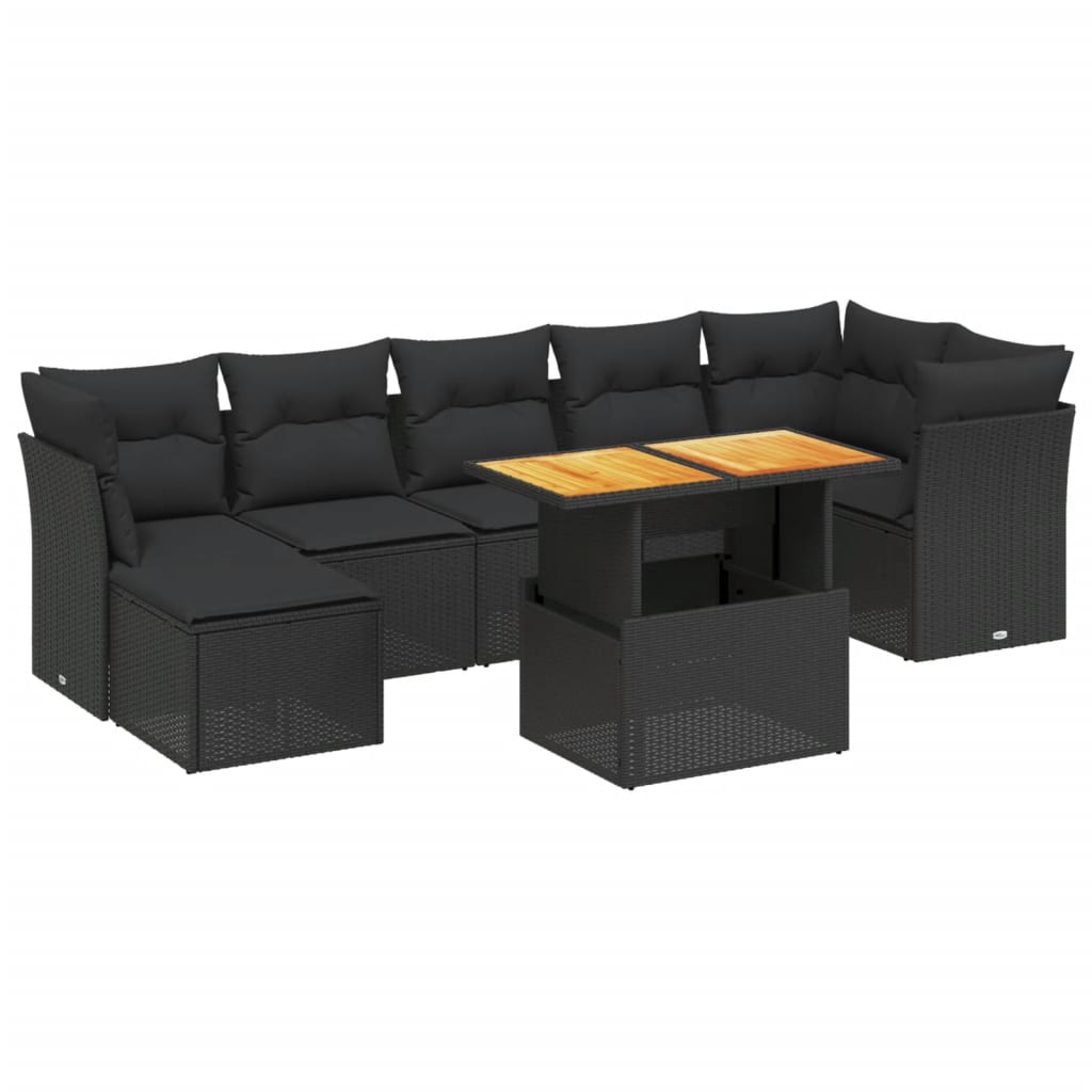 8 Piece Garden Sofa Set with Cushions Black Poly Rattan