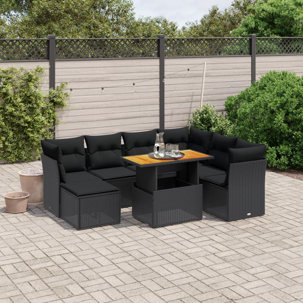 8 Piece Garden Sofa Set with Cushions Black Poly Rattan